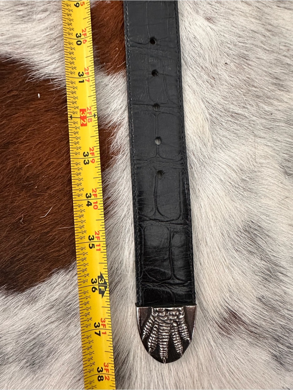 Vintage Hartnell Black Alligator Grain Calfskin Belt Silver Tone Gator SZ M EUC - Picture 11 of 11